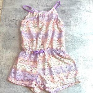 PLACE Tie Dye Lace Sleeveless Romper Swim Coverup Ivory Pastel Pink Purple 5/6